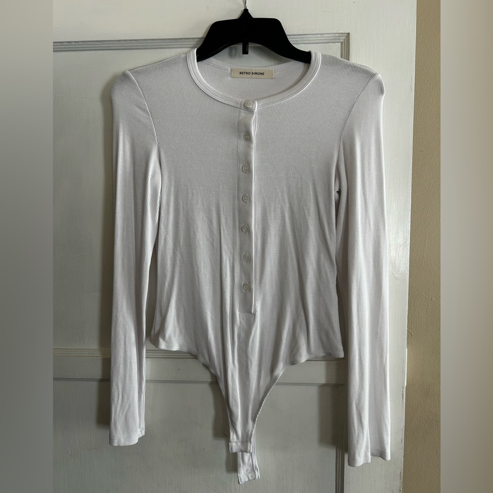 White Ribbed Button-Up Bodysuit